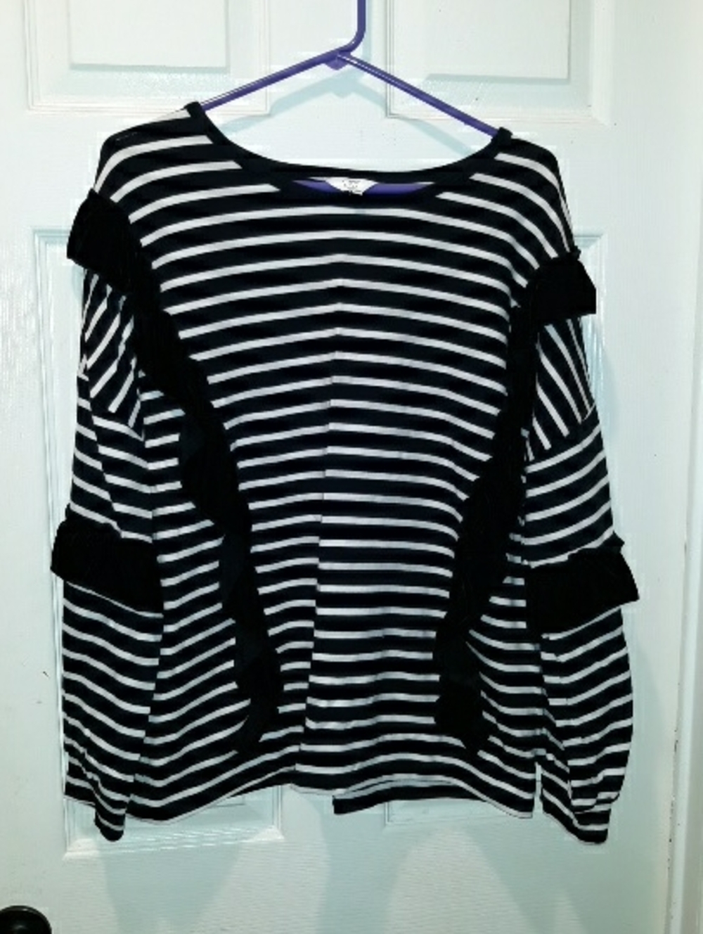 Crown & Ivy Velour Ruffle Striped Longsleeve Top